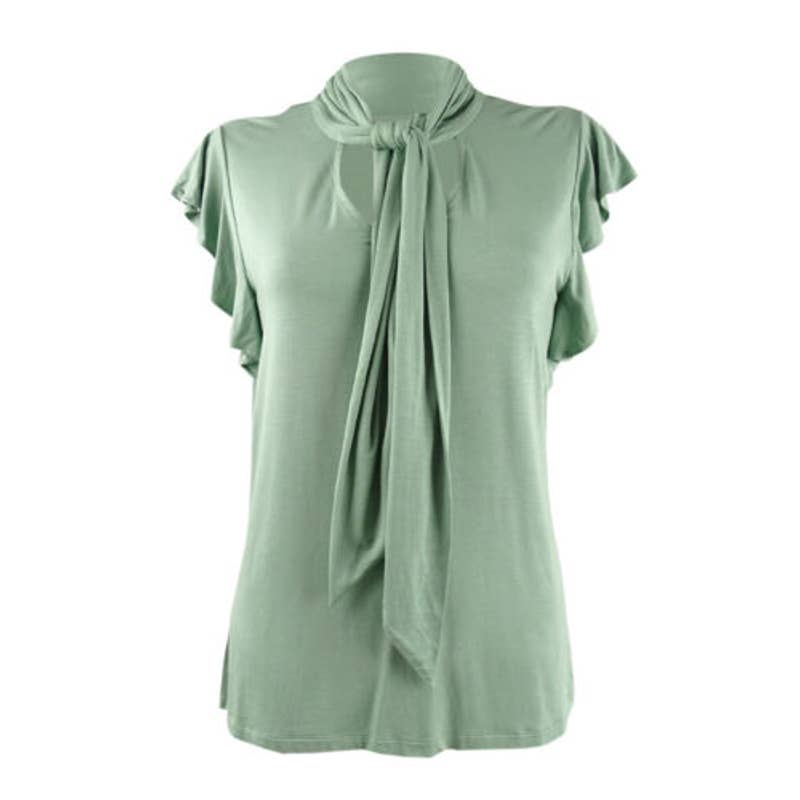 Lauren Ralph Lauren Ladies Lily Pad Green Ruffle Sleeve Tie Neck Top, Size Large