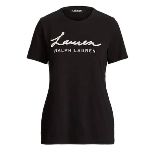 Lauren Ralph Lauren Women's Black & Cream Logo Script Tee Shirt