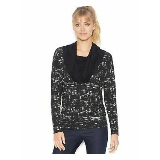 KENSIE Black/White, Long Sleeve/Cowl Neck/Printed Sweater Top, XS $79 NWT!