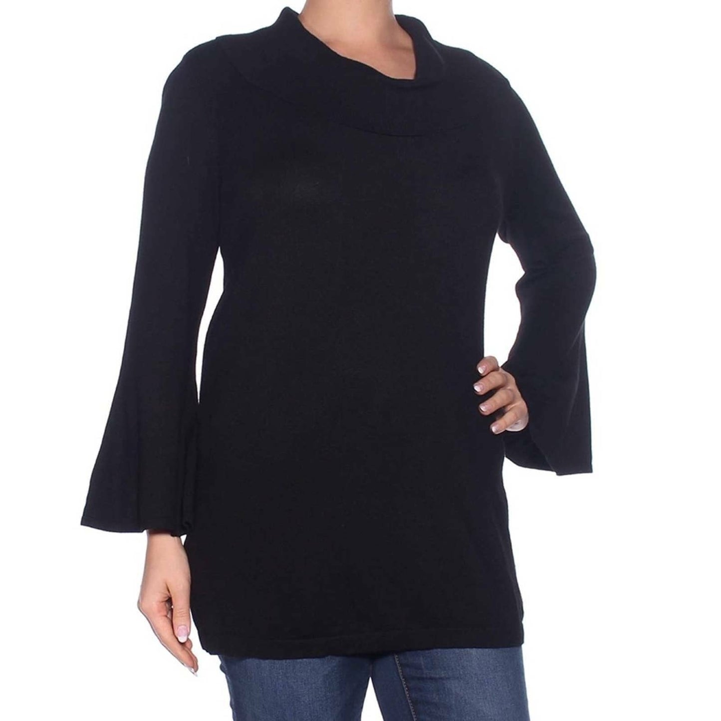 ALFANI, Ladies Solid Black Cowl Neck Bell Sleeve Sweater