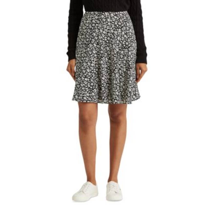 Lauren Ralph Lauren Women's Black & White Floral Print "Georgette" A-Line Skirt