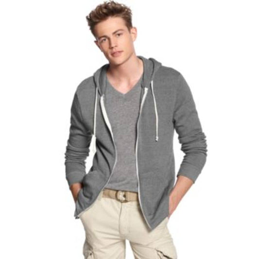 Alternative Men's Heather Gray Zip Up Hoodie, Drawstring Hood