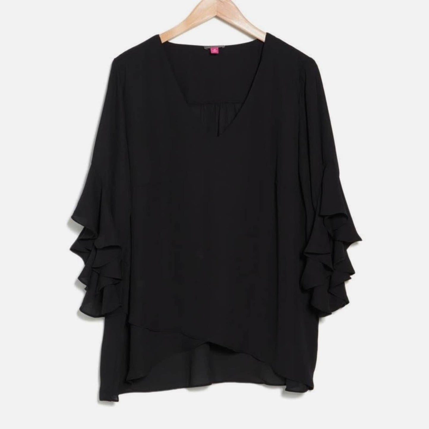 Vince Camuto Black V-Neck Blouse w/ Ruffle Sleeves, Size Extra Small, NWT!!