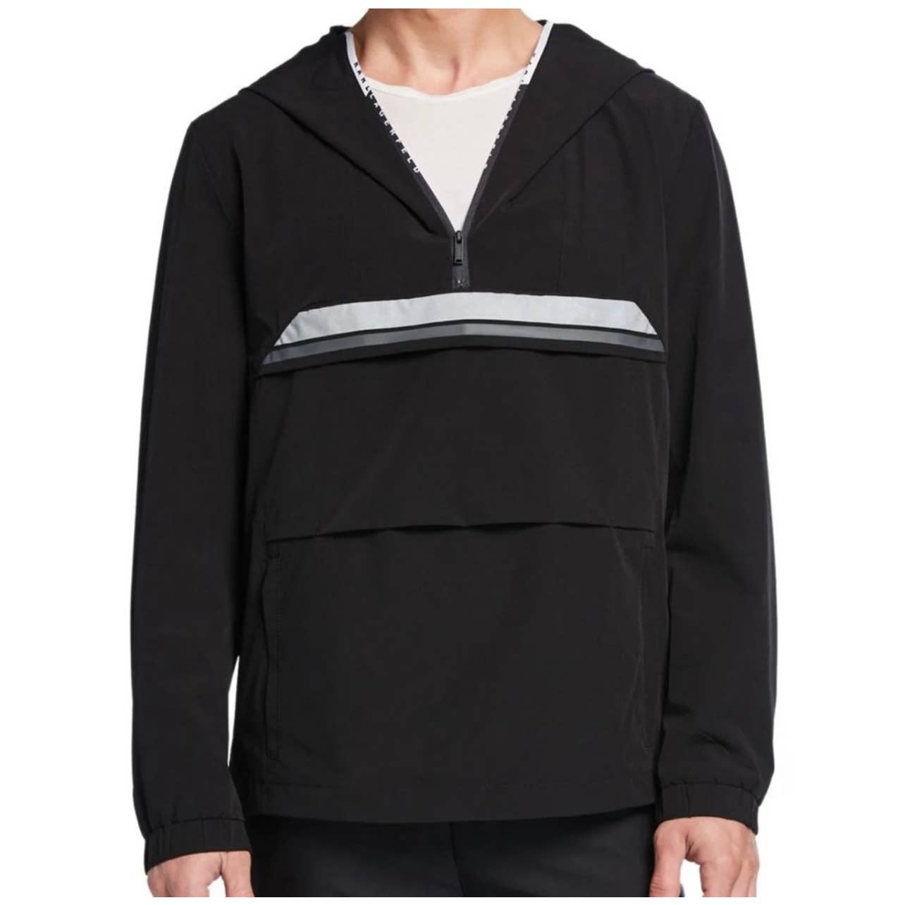 Karl Lagerfeld Paris Men's Hooded Black "Anorak" Jacket w/ Reflective Details, M