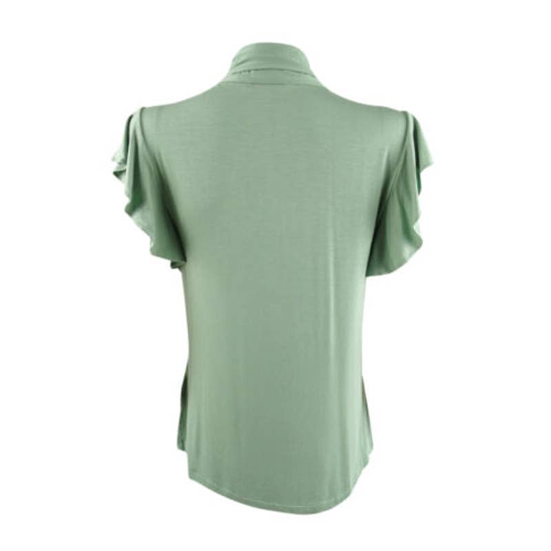 Lauren Ralph Lauren Ladies Lily Pad Green Ruffle Sleeve Tie Neck Top, Size Large