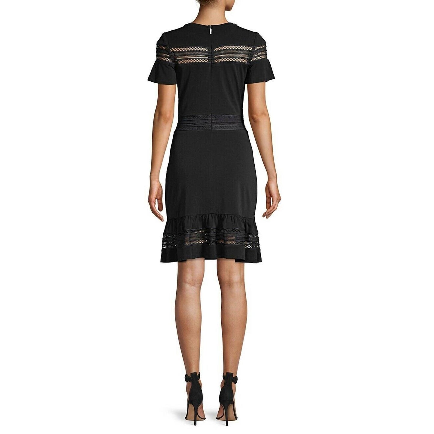 MICHAEL Michael Kors Mesh Mix Ruffle Dress, Black, PL, NWT