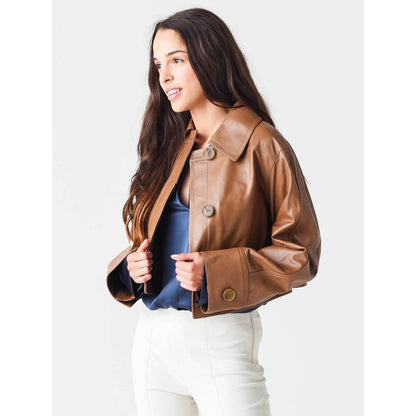 VINCE WOMEN'S LEATHER CROPPED JACKET