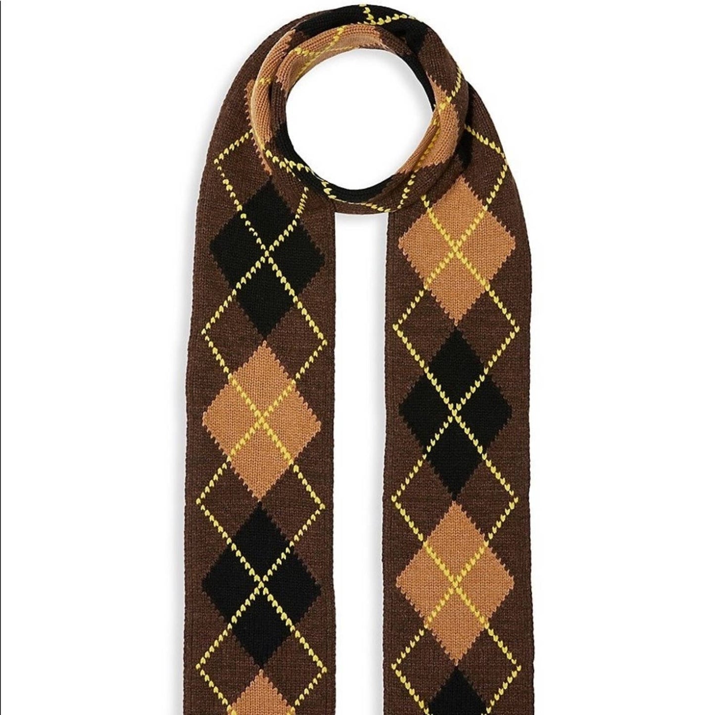 Burberry Brown & Black Argyle Knit Slim Scarf, NWT!