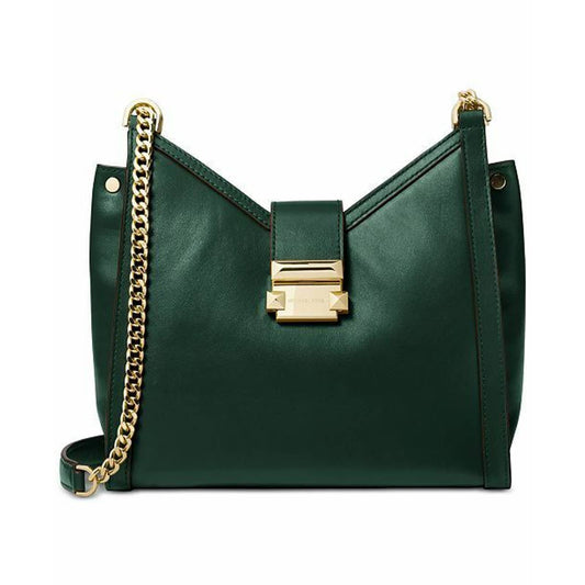 Michael Kors Whitney Chain Shoulder Tote Racing Green Gold Latch