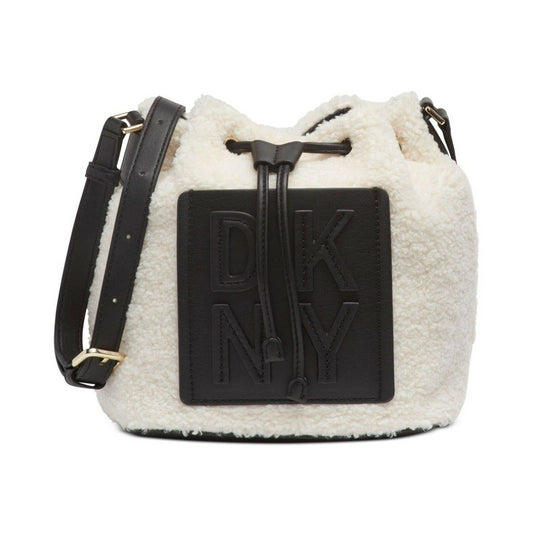 DKNY TILLY STACKED LOGO DRAWSTRING BAG SHERPA IVORY