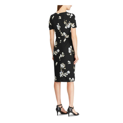 LAUREN RALPH LAUREN NATASIA FLORAL SHEATH DRESS BLACK