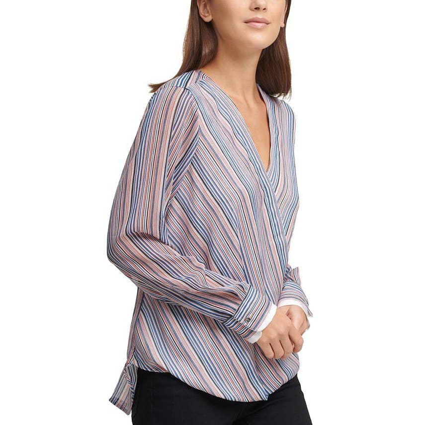 DKNY Ladies Multi-Color Striped Blouse, Long Sleeves, Size Medium, NWT!