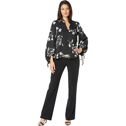 Vince Camuto Floral Whispers Tie-Sleeve Blouse Rich Black