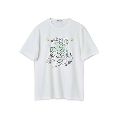 Our Legacy Men's Ivory Graphic Tee Shirt w/ Lucky Cherub Print, Short Sleeve