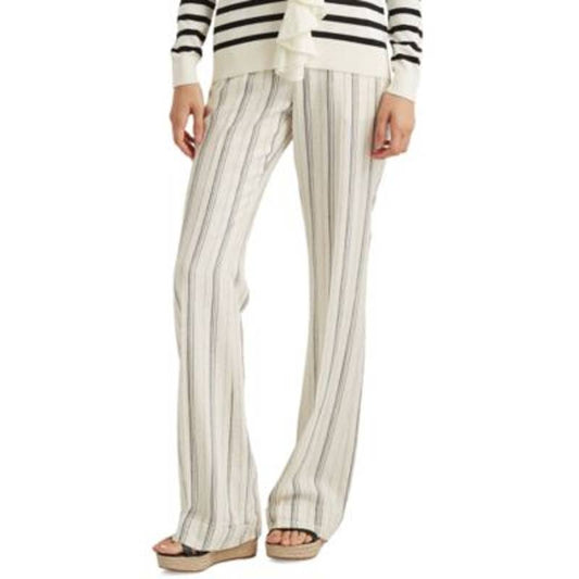 Lauren Ralph Lauren Ladies Mascarpone Cream & Black Striped Linen Blend Pants, 6