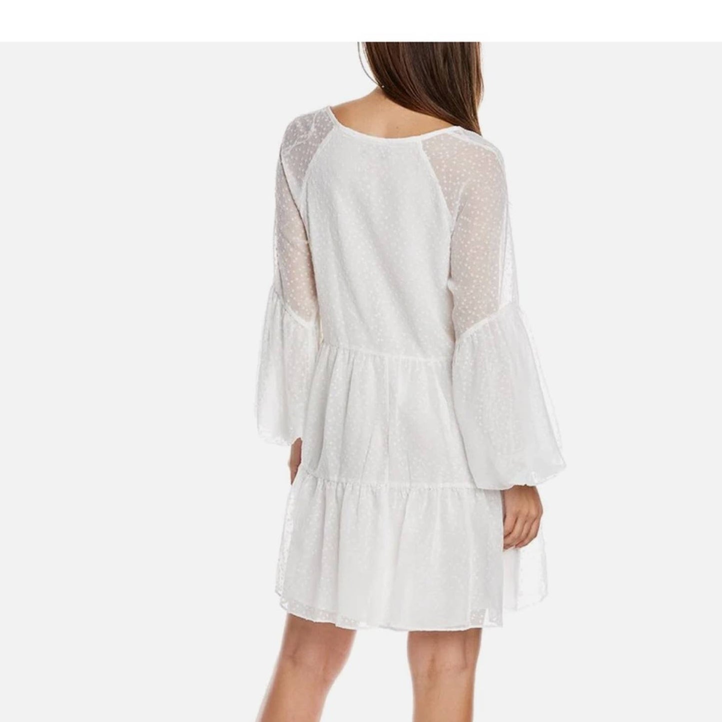 Vince Camuto White Tiered Smock Dress w/ Puff Sleeves & Lace Front Details, NWT!