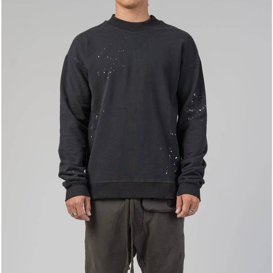 THOM KROM Men's Crewneck Sweatshirt, Black & White Paint Splatter, Size Large