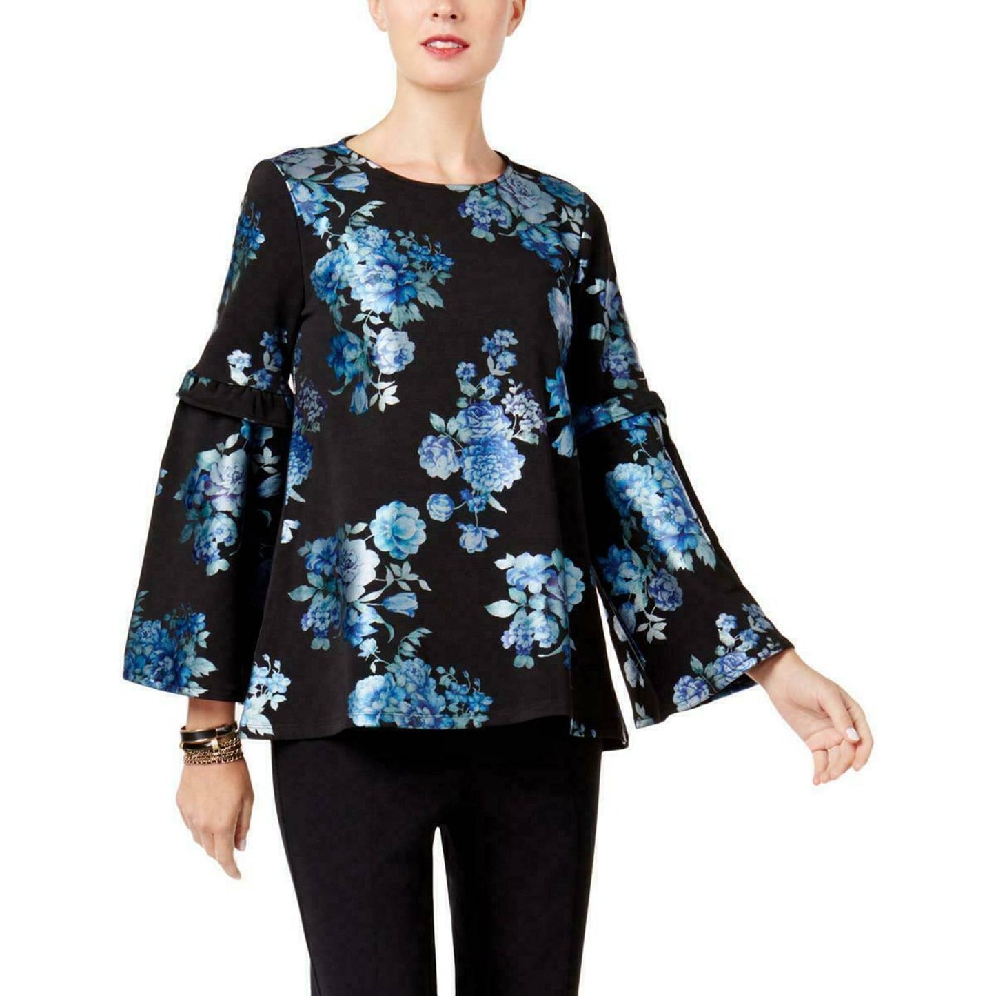 ALFANI, Ladies Black, Blue, & Teal Long Sleeve Garden Blouse, NWT, $79.50