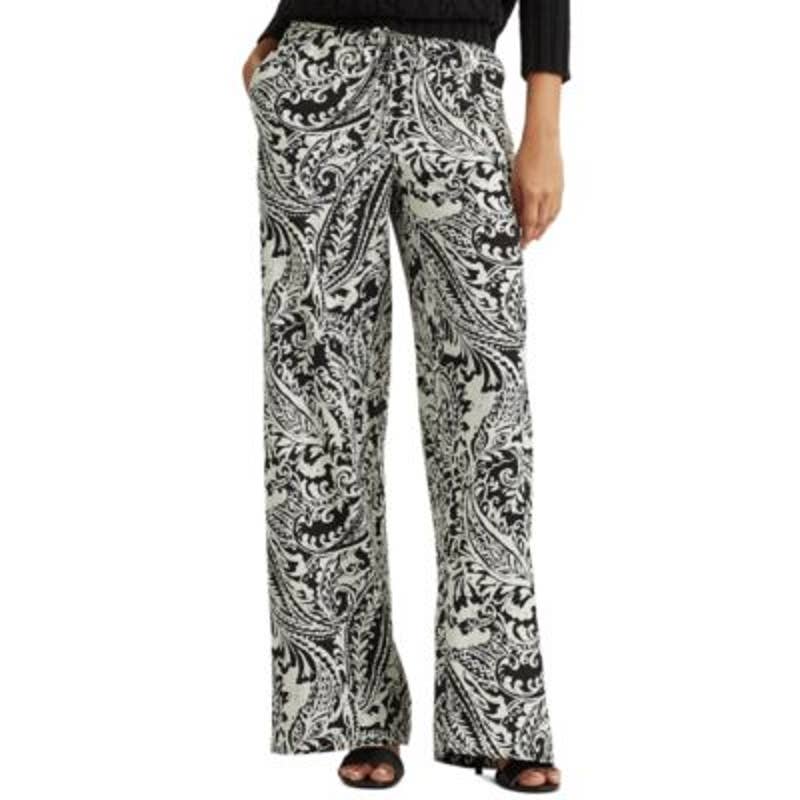 Lauren Ralph Lauren Women's Black & Cream Crepe Paisley Print Wide Leg Pants