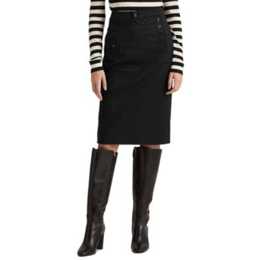 Lauren Ralph Lauren Women's Black Double Faced Button Trim Pencil Skirt, Size 8