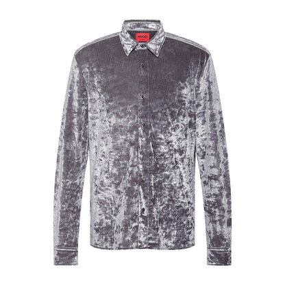 HUGO - HUGO BOSS RELAXED-FIT SHIRT IN STRETCH VELVET SILVER