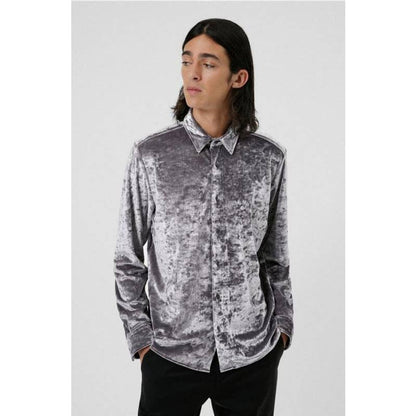 HUGO - HUGO BOSS RELAXED-FIT SHIRT IN STRETCH VELVET SILVER