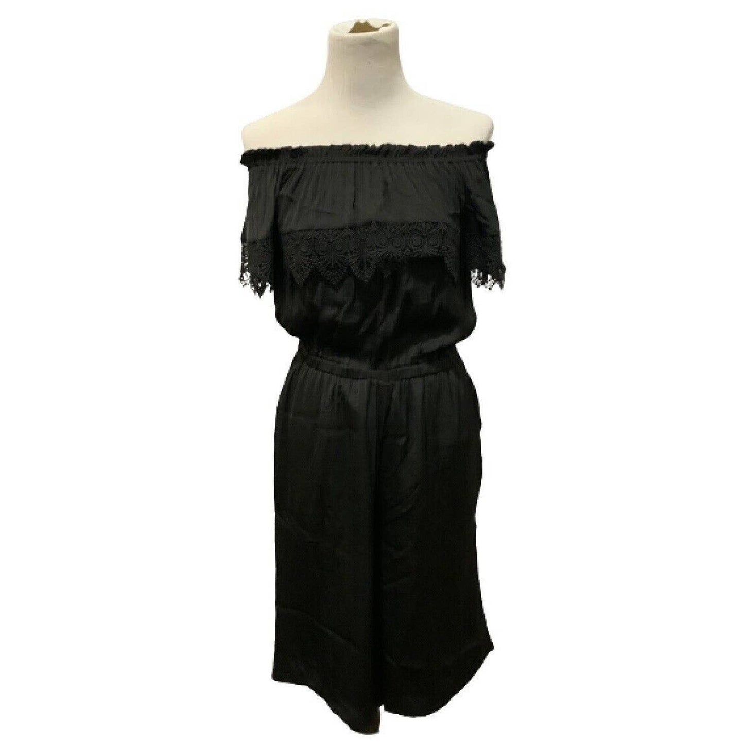 DEVLIN Gwen Off the Shoulder Culottes Jumpsuit Romper Black, Lace Detail, NWT!