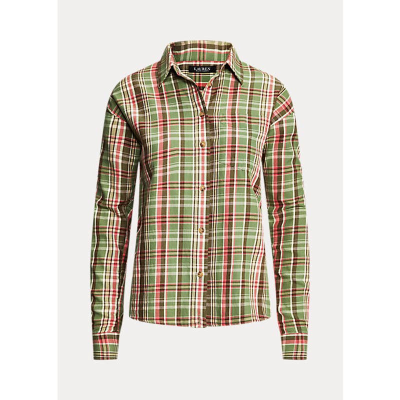 Lauren Ralph Lauren Ladies Plaid Cotton Twill Shirt Green Multi