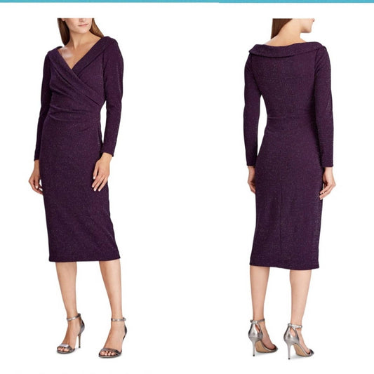 Ralph Lauren Faux Wrap Dress, Purple w/ Silver Shimmer Accents, Size 12, NWT!!