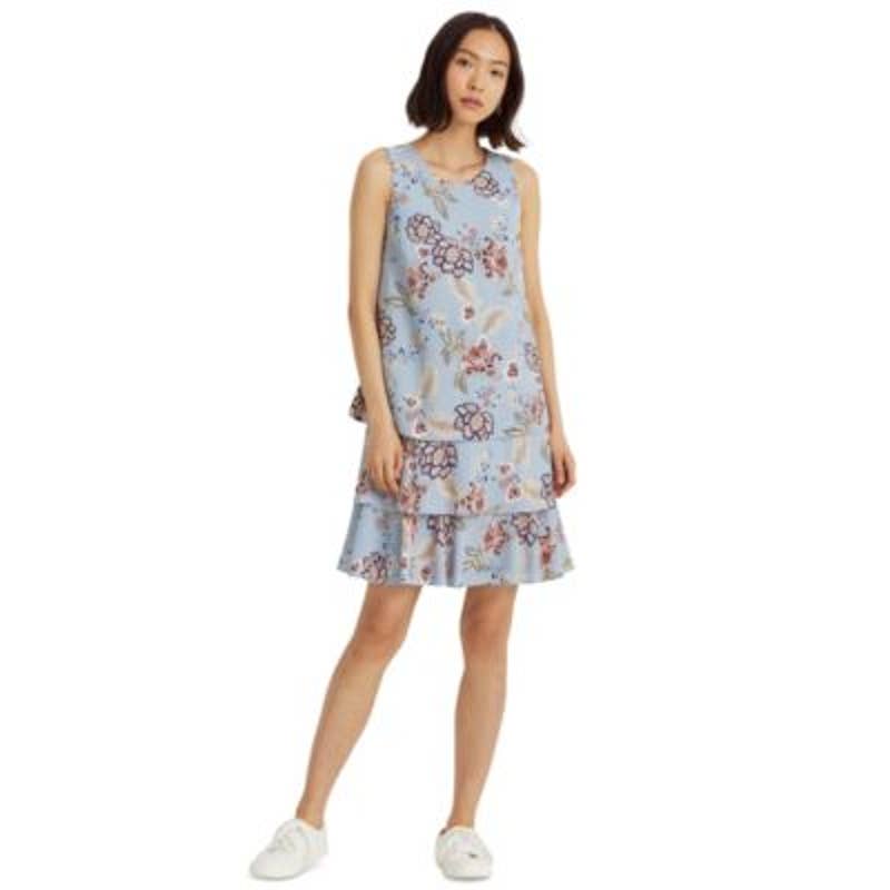 Lauren Ralph Lauren Women's Light Blue Multi-Color Sleeveless Floral Shift Dress