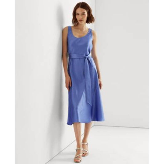 Lauren Ralph Lauren Women's Blue Loch Charmeuse Shirtdress w/ Belt, Size 6