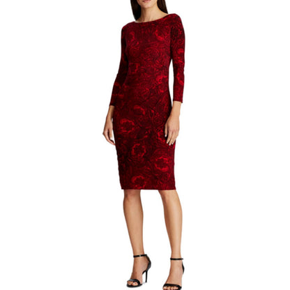 LAUREN RALPH LAUREN LADIES VICTORINA ABSTRACT PRINT JERSEY DRESS, RED