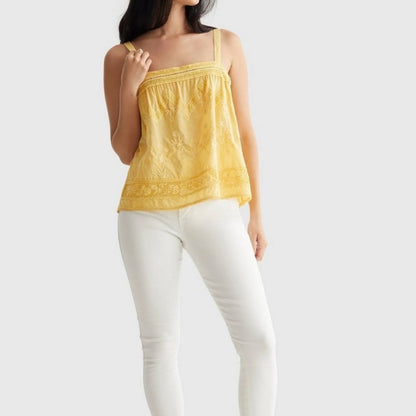 Lucky Brand Bright Yellow Smock Blouse w/ Adjustable Straps