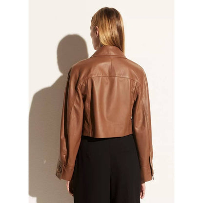 VINCE WOMEN'S LEATHER CROPPED JACKET