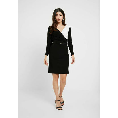 LAUREN RALPH LAUREN WOMEN'S ALEXIE 2 COLOR BLOCK DRESS BLACK/IVORY