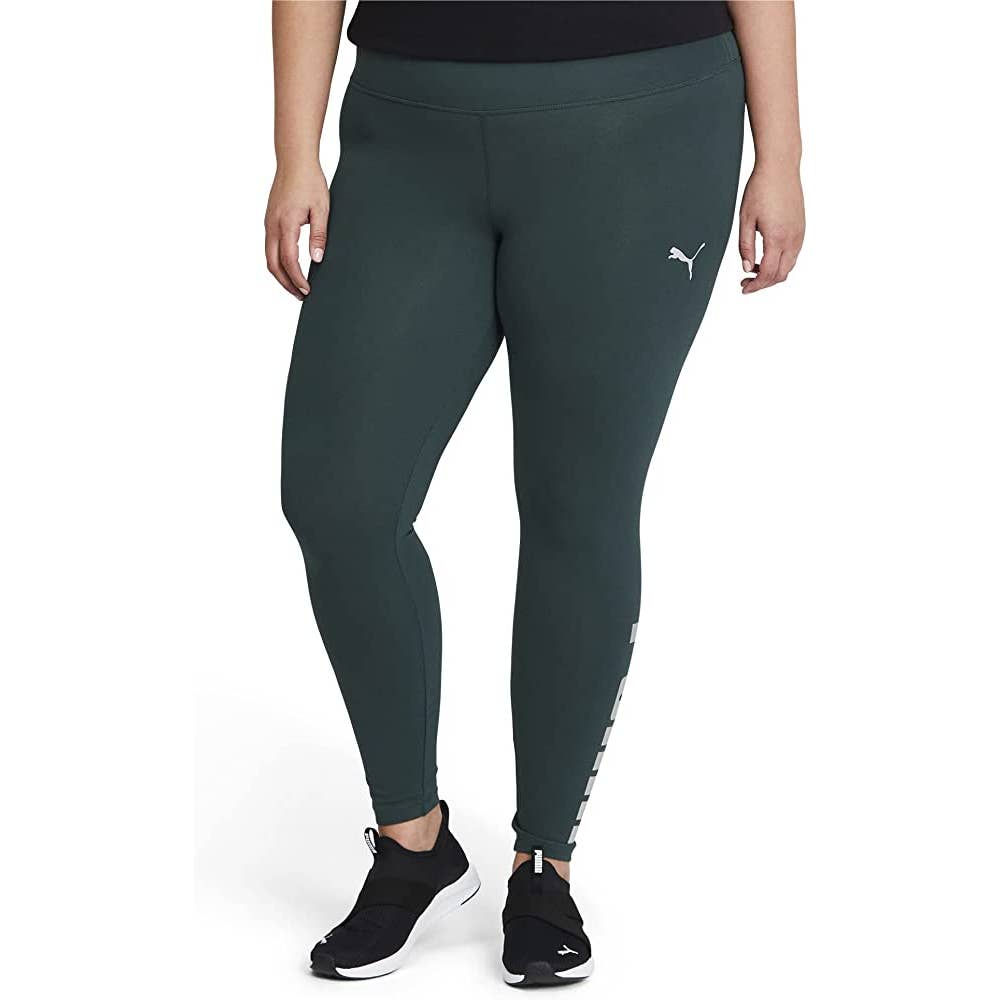 PUMA Ladies Green Gables & Silver "Athletic Logo Tight" Leggings, Size Small NWT