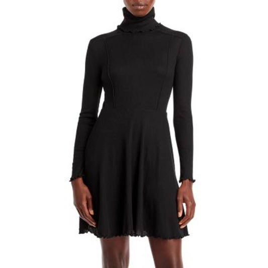 AQUA Women's Black Long Sleeve Knit Turtleneck Dress