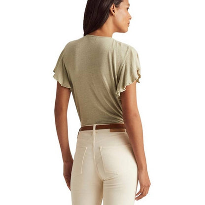 Lauren Ralph Lauren Linen-Blend Jersey Flutter-Sleeve Blouse Ranch Sage