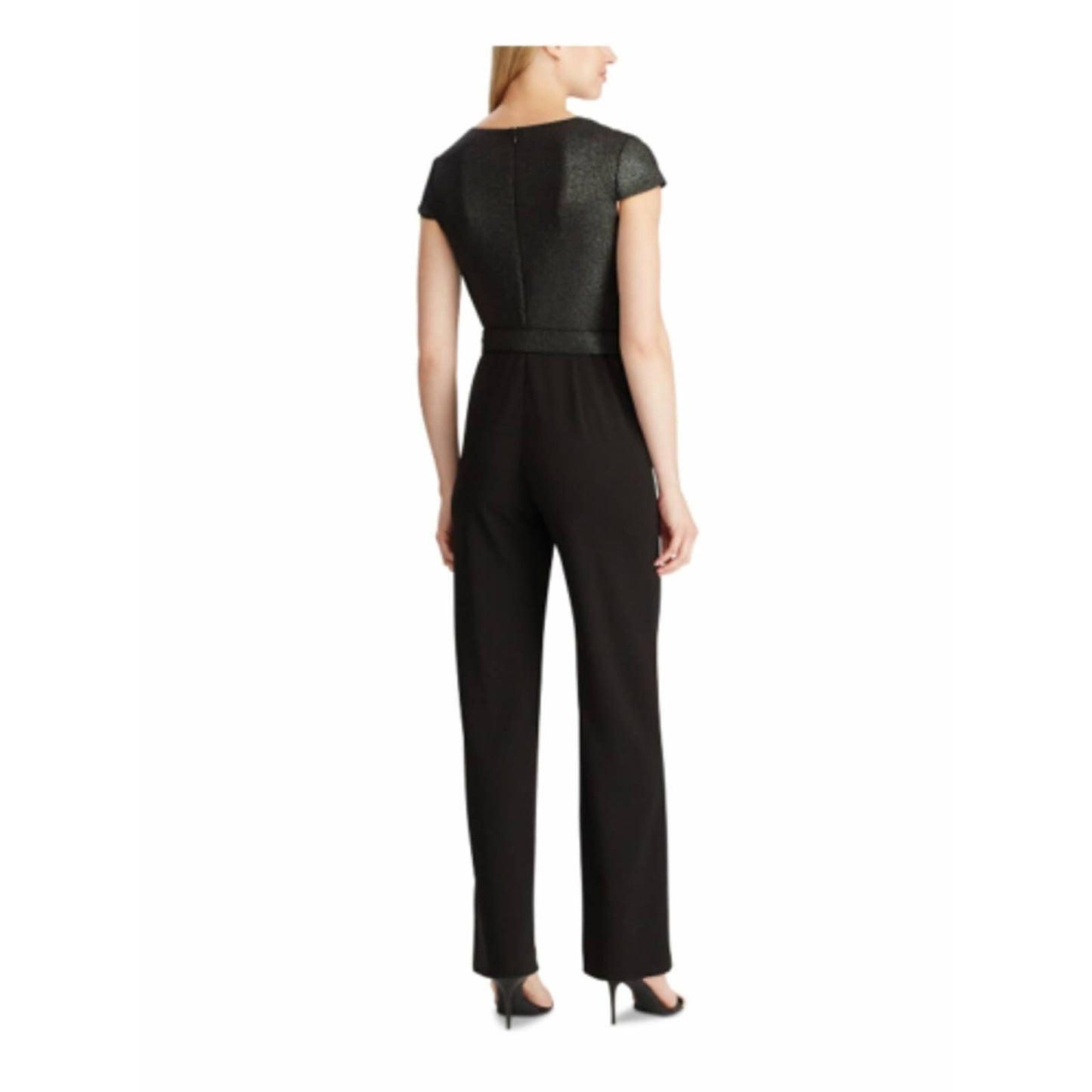 Ralph Lauren Women's Surplice Jumpsuit Black Glitter Cap Sleeve V-Neck, $175