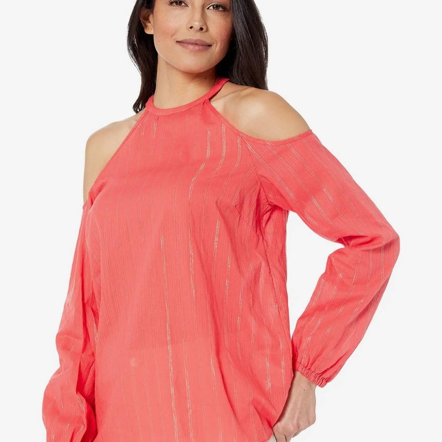 Michael Kors Sangria Pink Cold Shoulder Blouse w/ Gold Glitter Accents, NWT!!