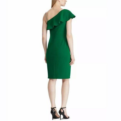 LAUREN RALPH LAUREN LADIES RETAH ONE SHOULDER COCKTAIL DRESS, GREEN NWT $175