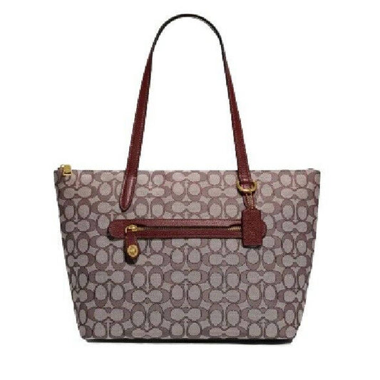 COACH Signature Jacquard Taylor Tote Dark Cherry