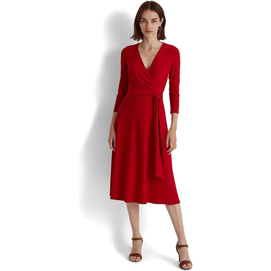 Lauren Ralph Lauren Women's Lipstick Red Surplice Jersey Dress, Size 2