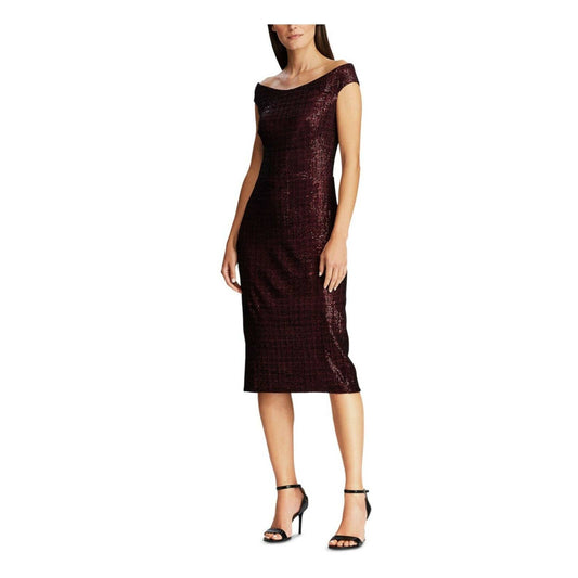 RALPH LAUREN MARALYSE SEQUINNED COCKTAIL DRESS, WINE RED 6P, NWT $185