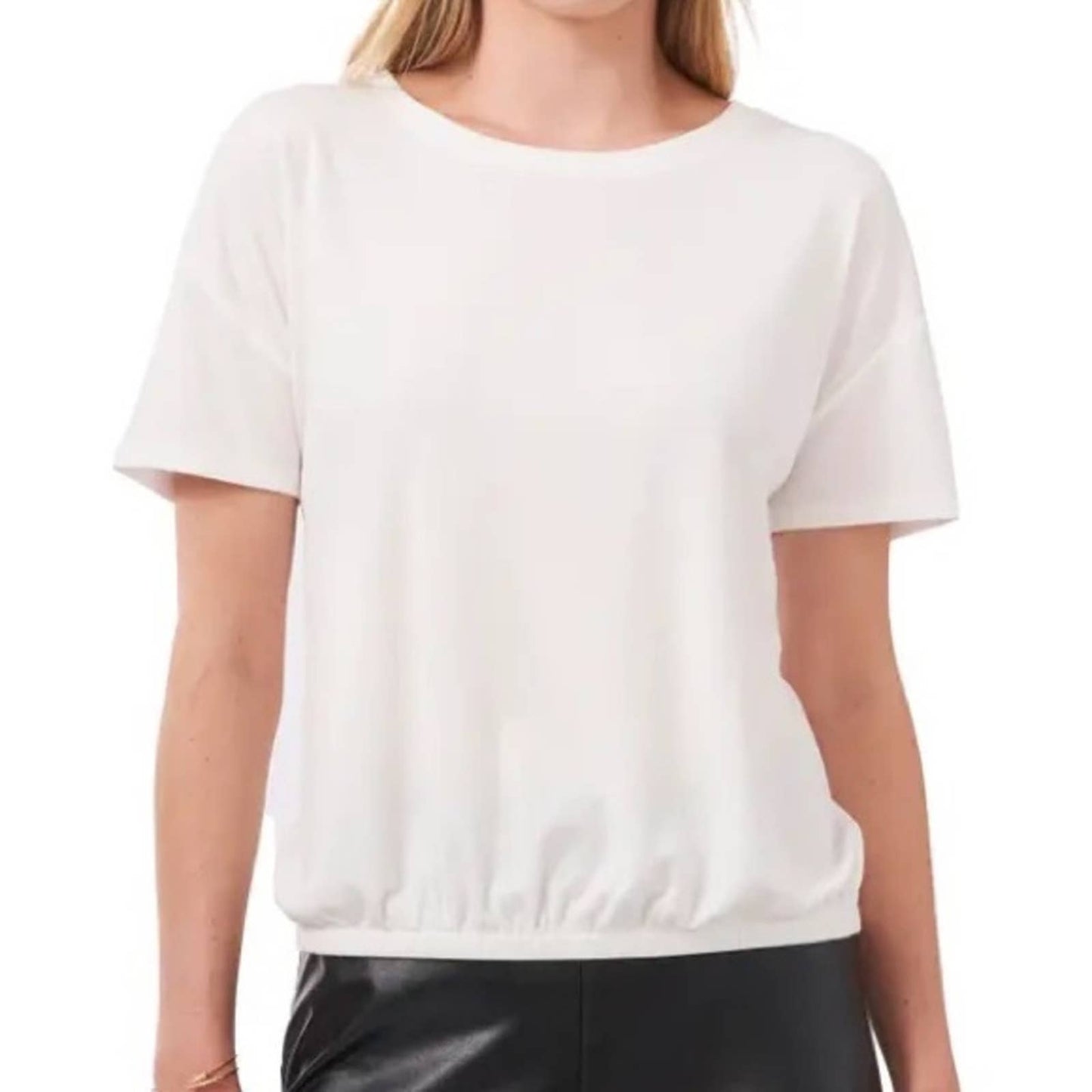 Vince Camuto White Ribbed Tee Shirt w/ Elastic Hem, Short Sleeve, NWT!!