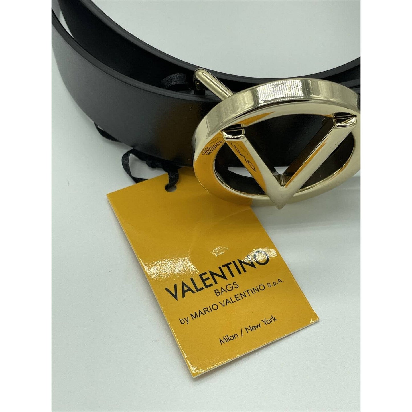 Valentino GIUSY Large Black Leather Monogram Buckle Belt