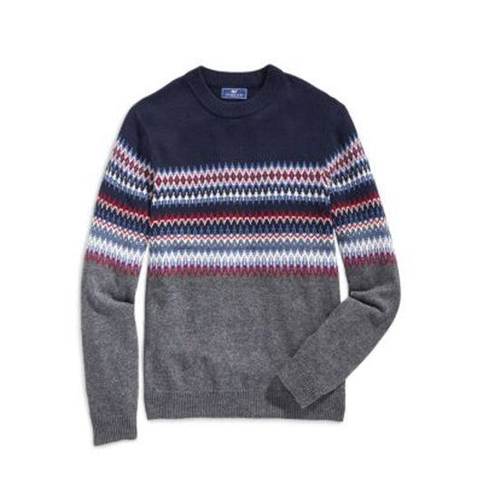 Vineyard Vines Men's Gray & Navy Blue Fairisle Crewneck Sweater, Size XXL