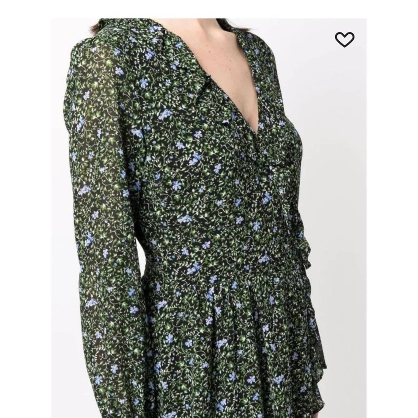 Michael Kors Black Midi Smock Dress w/ Green & Blue Floral Print, Ruffles, NWT!