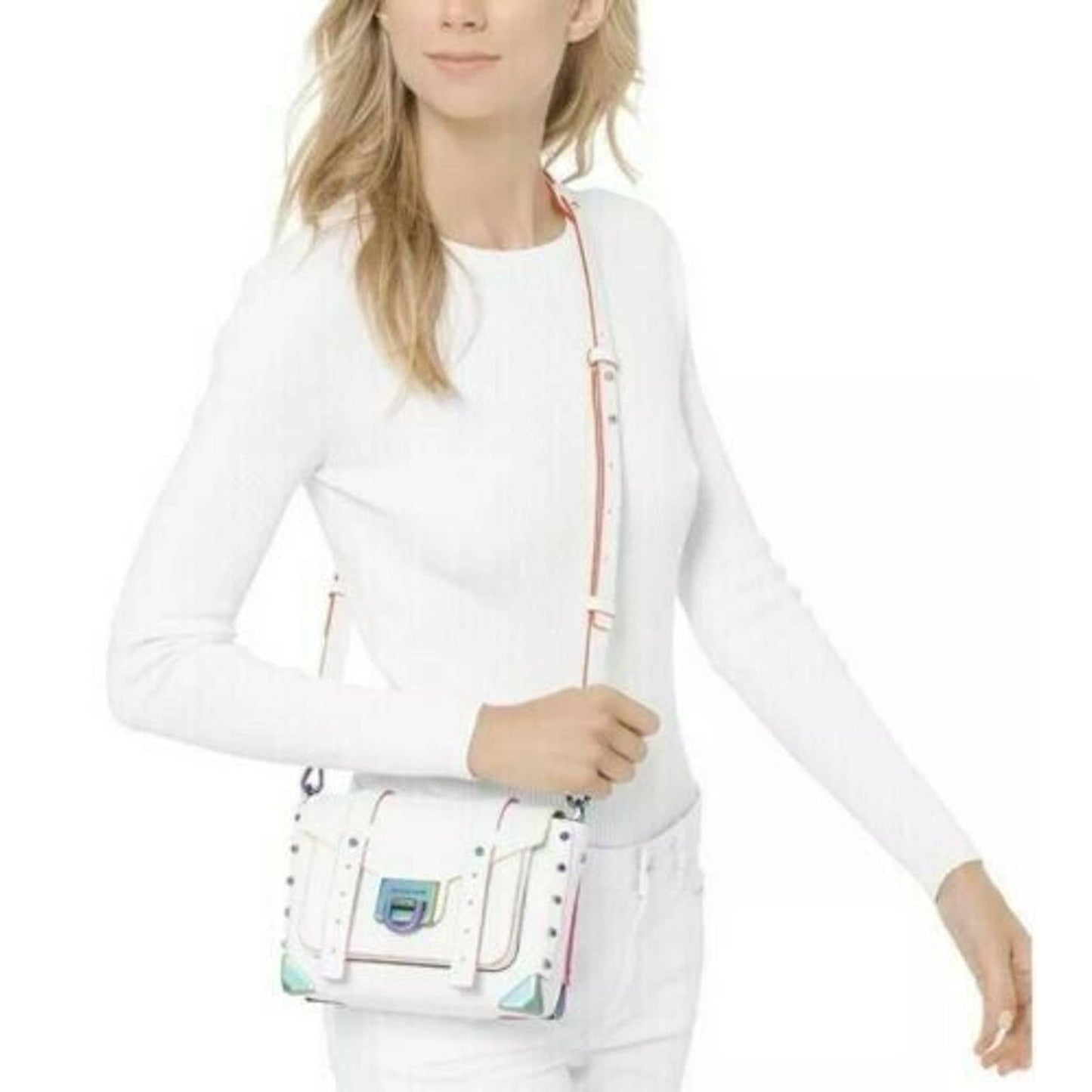 Michael Kors Manhattan Leather Small Messenger Optic White/Oil Slick