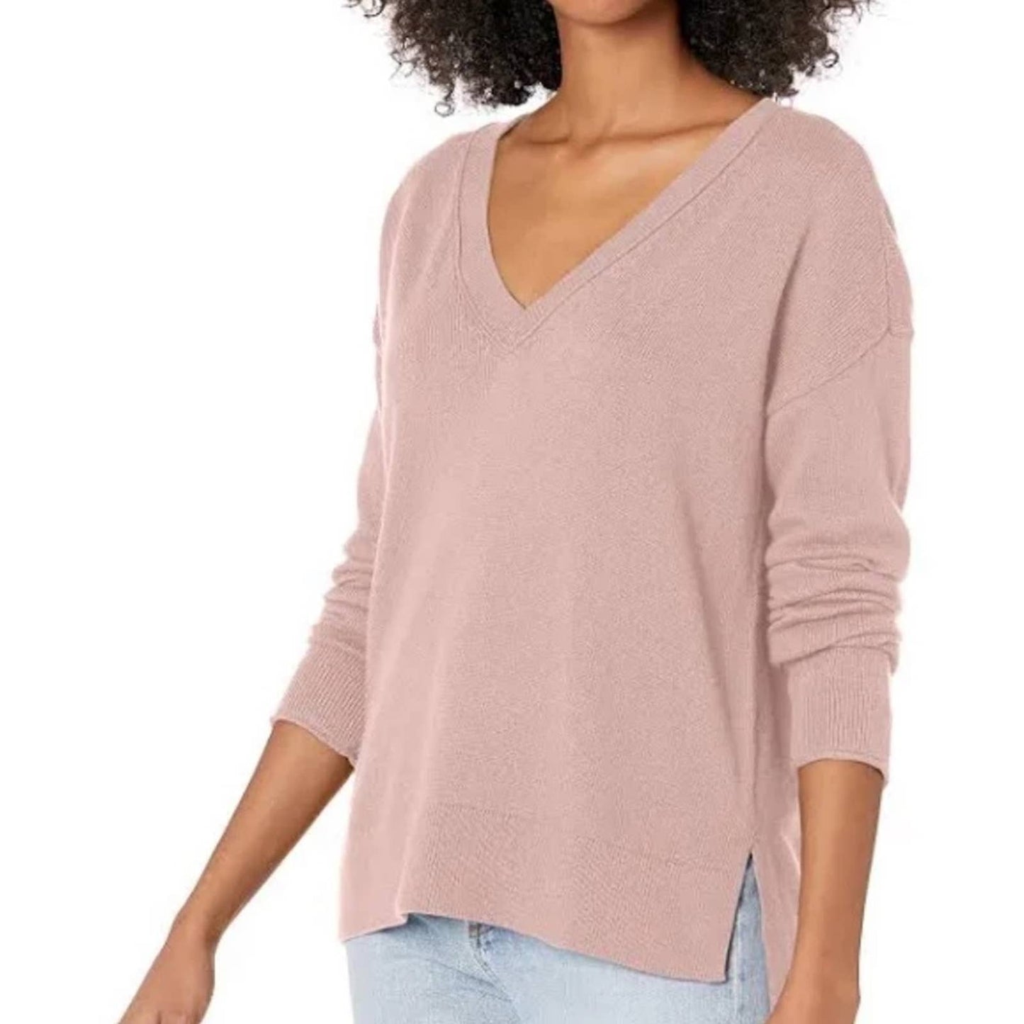 Lucky Brand Pale Pink Ribbed Knit Sweater, V-Neck, Long Sleeve, Size XL, NWT!!